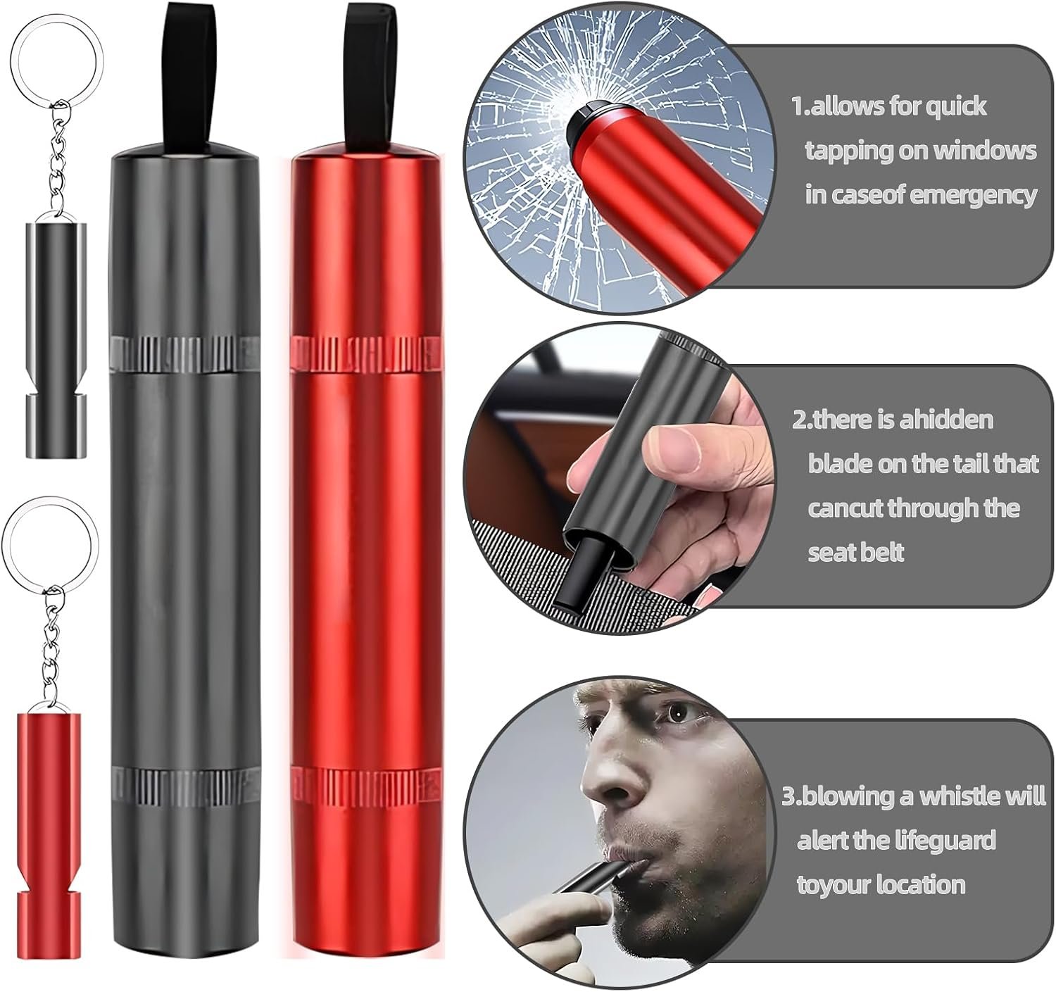 Rompe cristales portátil con silbato y soporte