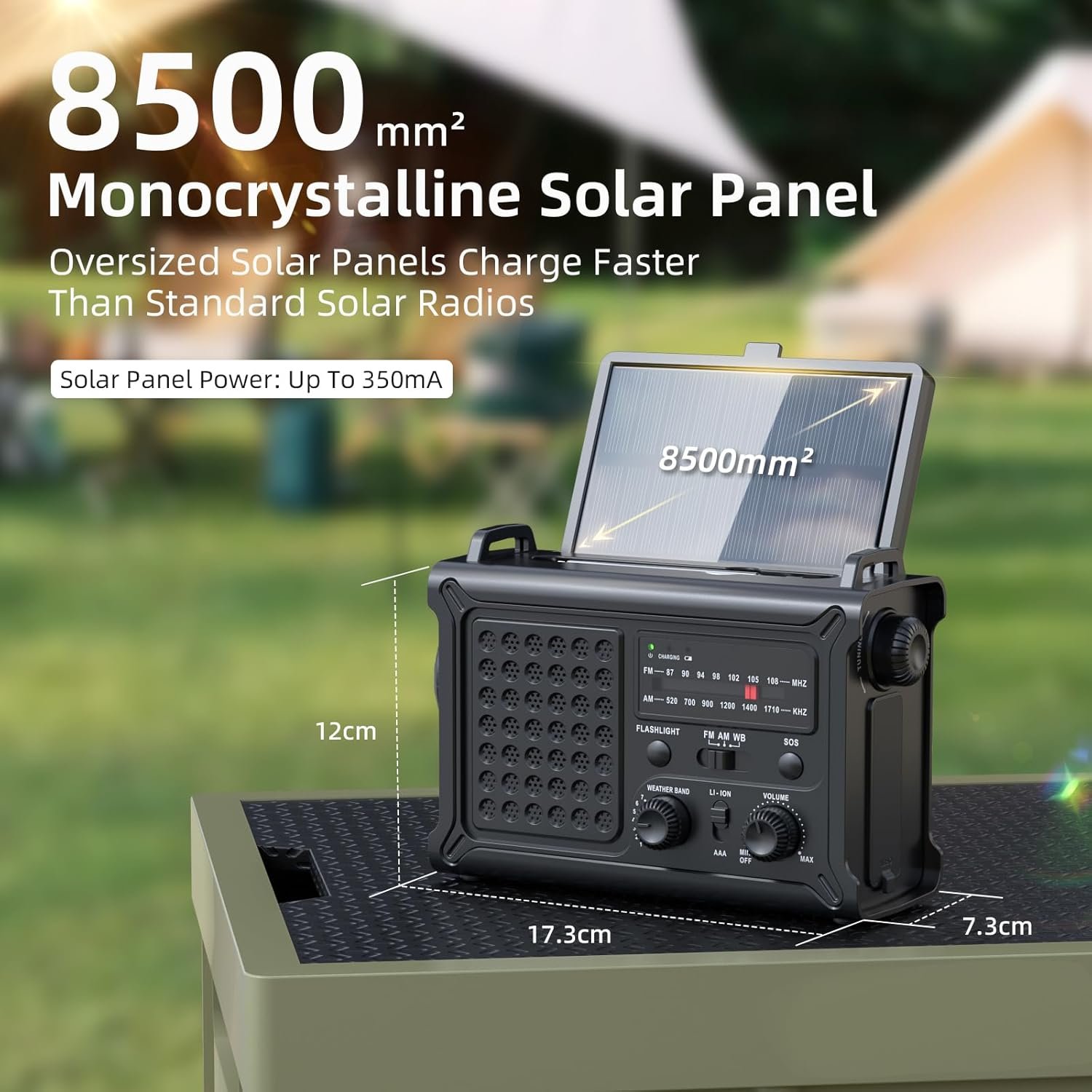 Radio de emergencia 12000mAh IPX6 con panel solar grande