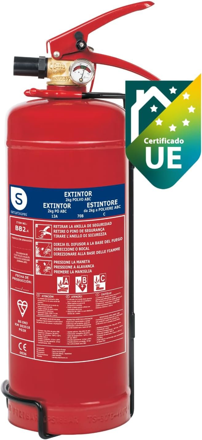 Mini extintor Smartwares 2 kg polvo ABC para coche y hogar