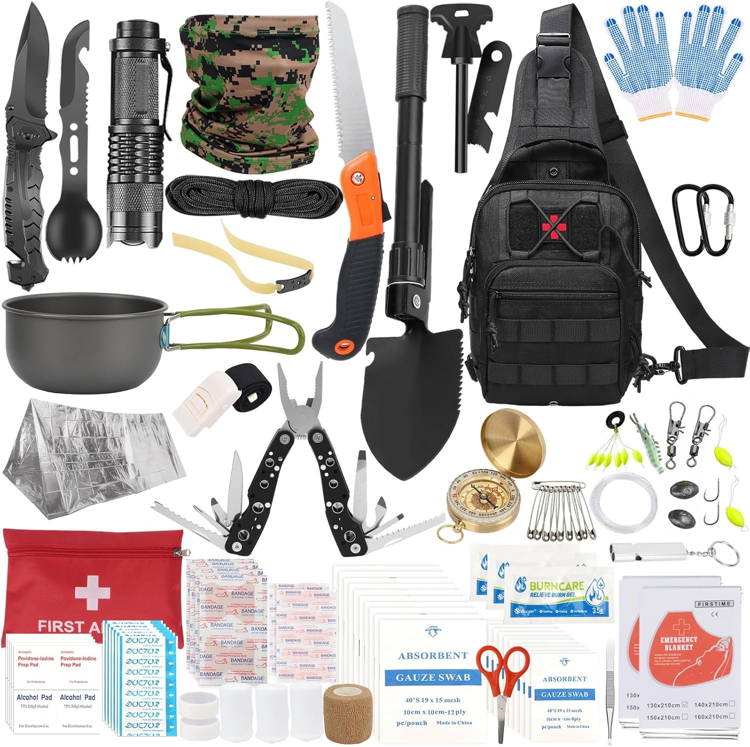 Kit supervivencia profesional 35 en 1 con olla camping y pala plegable