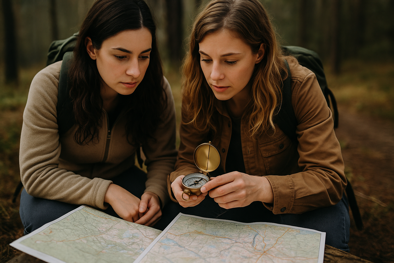 Persona orientándose con mapa y brújula en la naturaleza
