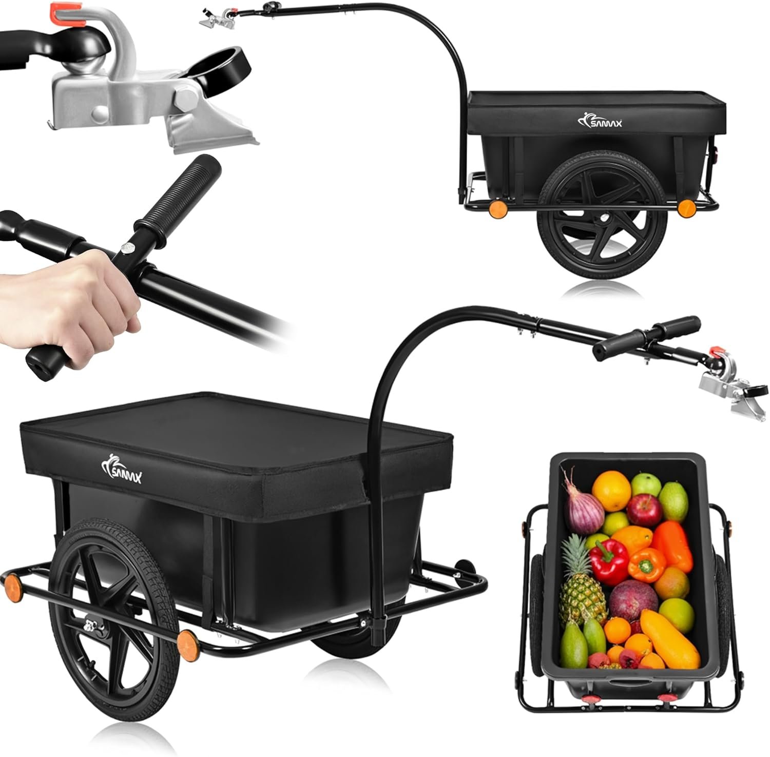 Remolque de bici con cesta extraíble y ruedas neumáticas